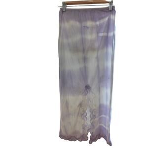 Vintage Nylon Lavender Shibori Dyed Slip Skirt with Lace Slit - Small